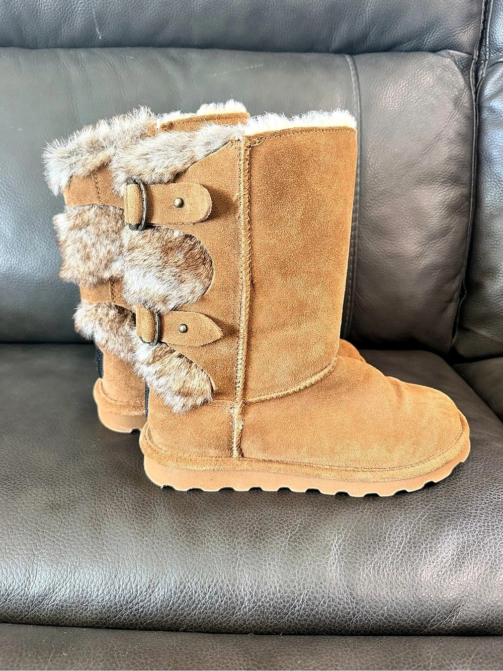 Bearpaw Fur Trim Winter Boots US 6 Brown